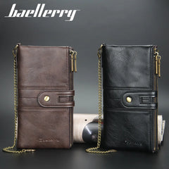 Engraved Men's Double Zipper Wallet w/ Chain - PU Leather