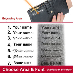 Engraved Men's Double Zipper Wallet w/ Chain - PU Leather
