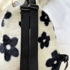 Floral Mini Backpack Schoolbag Women Casual Plush Rucksack