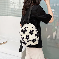 Floral Mini Backpack Schoolbag Women Casual Plush Rucksack