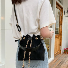 Mini Crossbody Handbags Bucket Bag Small Tassel PU Leather Women