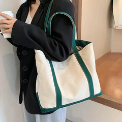 Striped Canvas Handbag Women Casual Shoulder Bag Adults