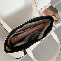 Striped Canvas Handbag Women Casual Shoulder Bag Adults