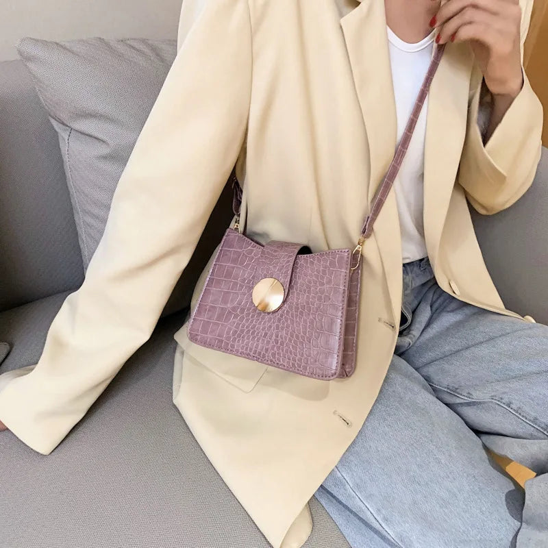 Retro Crocodile Pattern Shoulder Bags For Women PU Leather