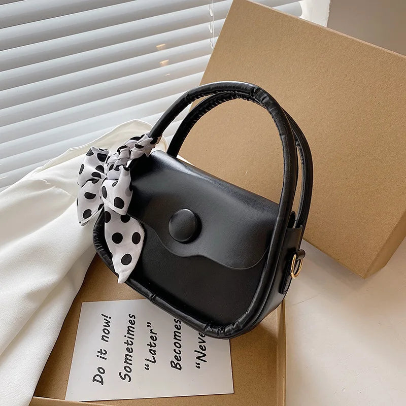 Silk Ribbon Purse Mini Small Square Bags for Women PU Leather Shoulder Bag