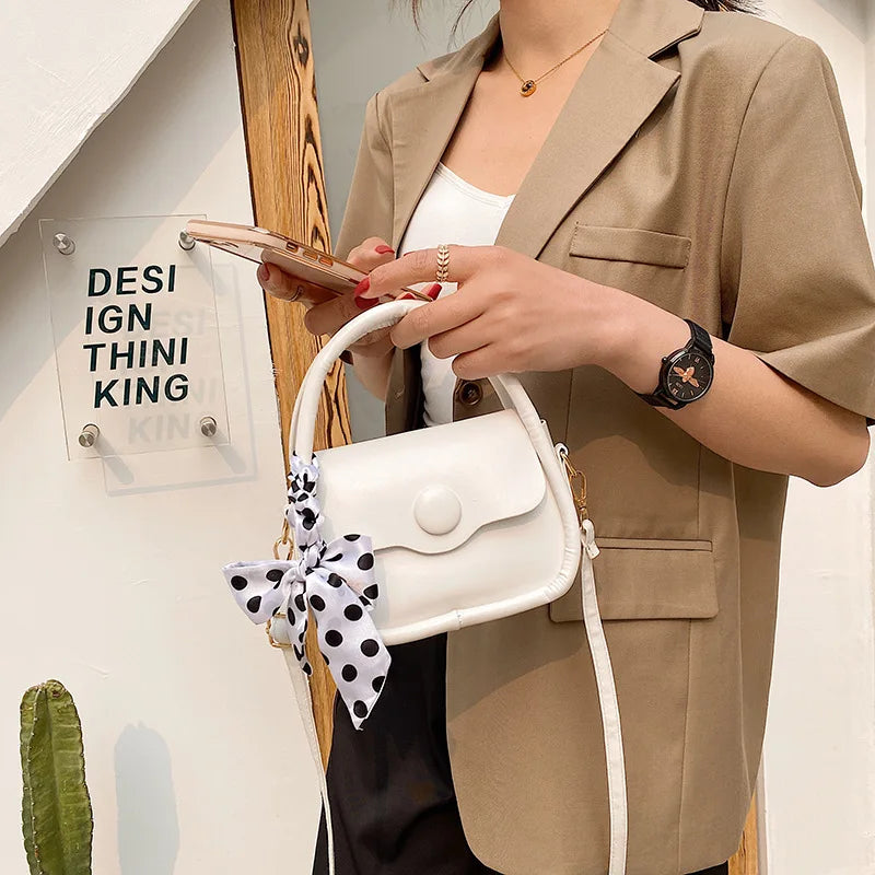 Silk Ribbon Purse Mini Small Square Bags for Women PU Leather Shoulder Bag