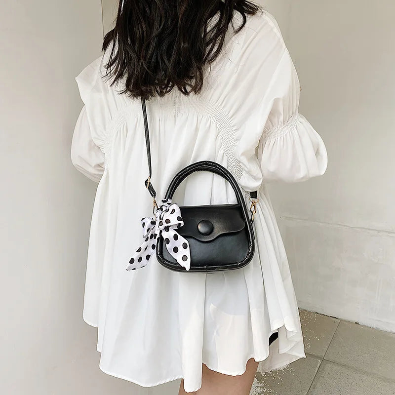 Silk Ribbon Purse Mini Small Square Bags for Women PU Leather Shoulder Bag