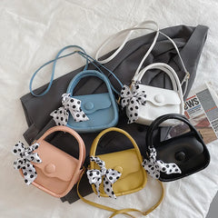 Silk Ribbon Purse Mini Small Square Bags for Women PU Leather Shoulder Bag