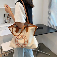 Large-Capacity Canvas Shoulder Bag for Fashionable Literary Fans