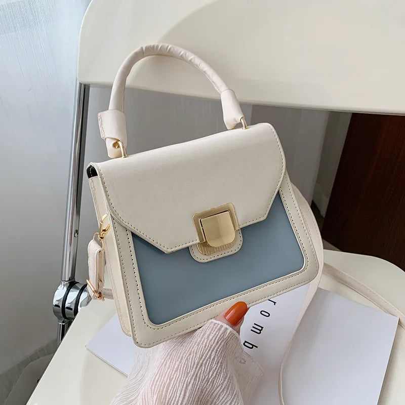 Small Square Flap Crossbody Messenger Bag Solid PU Leather Work L