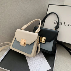 Small Square Flap Crossbody Messenger Bag Solid PU Leather Work L
