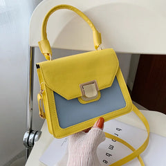 Small Square Flap Crossbody Messenger Bag Solid PU Leather Work L