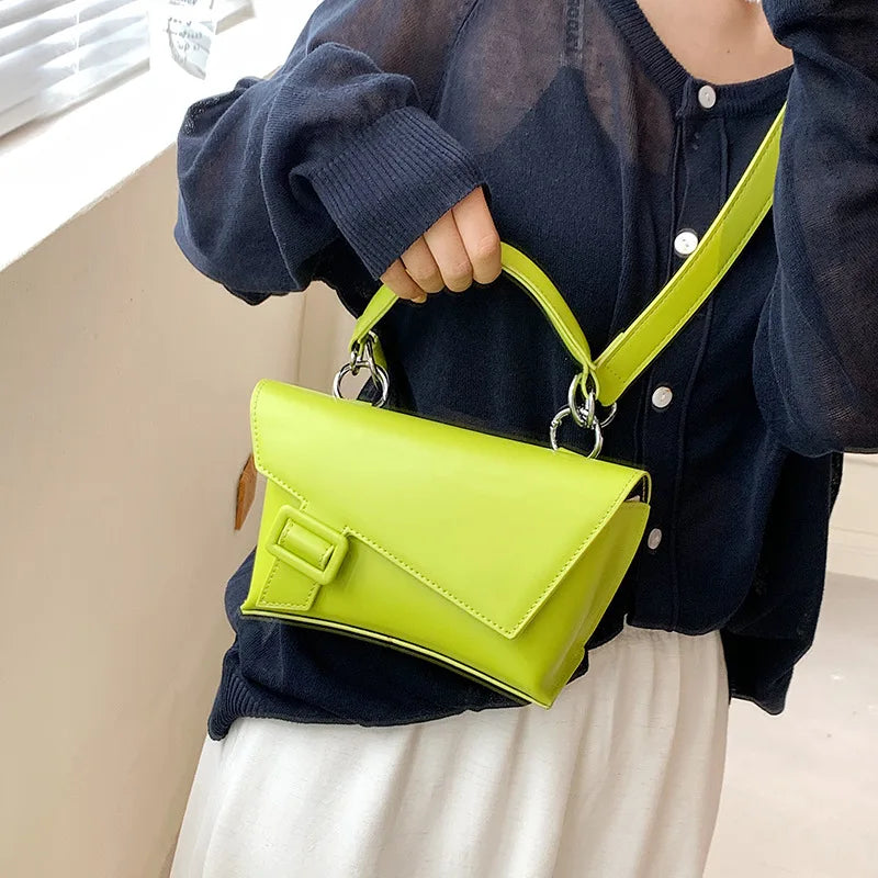 Small Women Leather Shoulder Bag Crossbody Bags Solid Flap Girls Tote Green