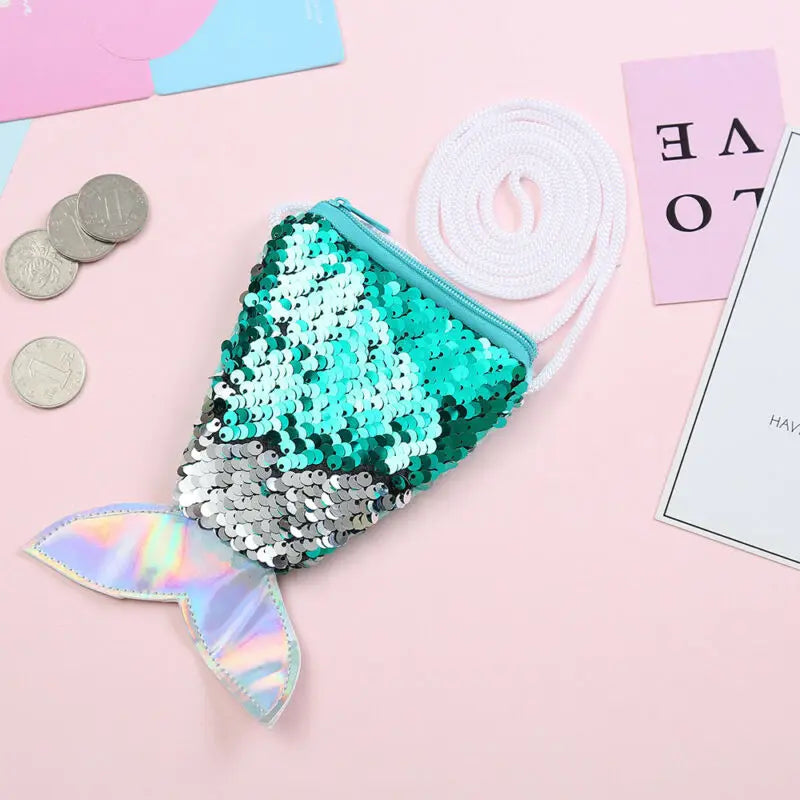 Sequined Fish Scale Purse Kids Mermaid Pouch