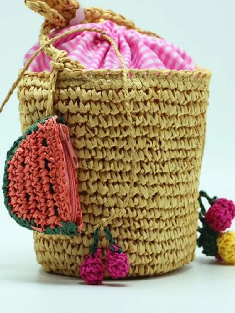 Summer Holiday Beach Bag Ladies Woven Bucket Bag Straw Bag