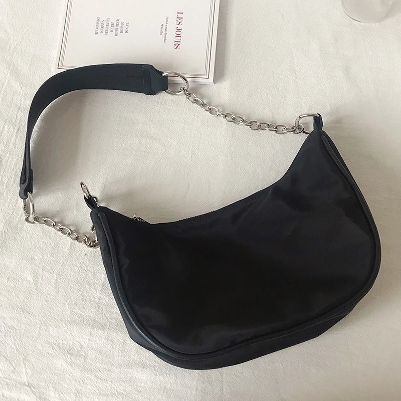 Vintage Nylon Chain Shoulder Hobo Bags For Crossbody Messenger Lady