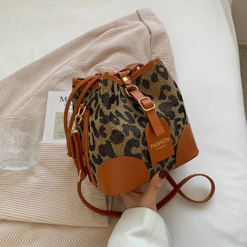 Winter Leopard Print Bucket Bag Ladies Shoulder Bag