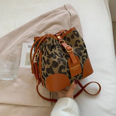 Winter Leopard Print Bucket Bag Ladies Shoulder Bag