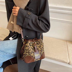 Winter Leopard Print Bucket Bag Ladies Shoulder Bag