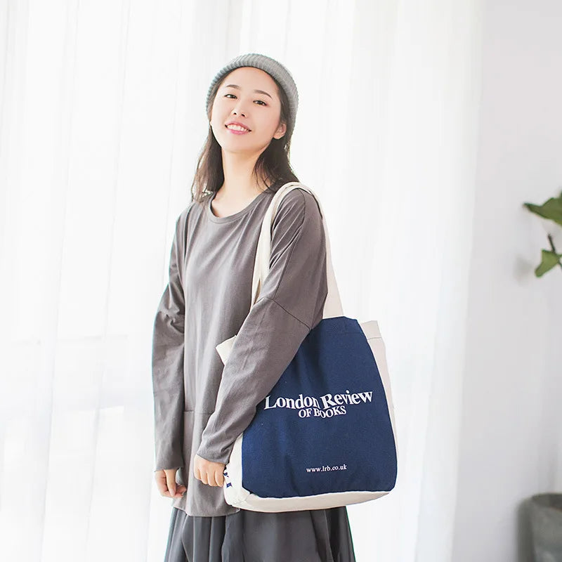 London Letters Print Canvas Bag Large Tote For Girls