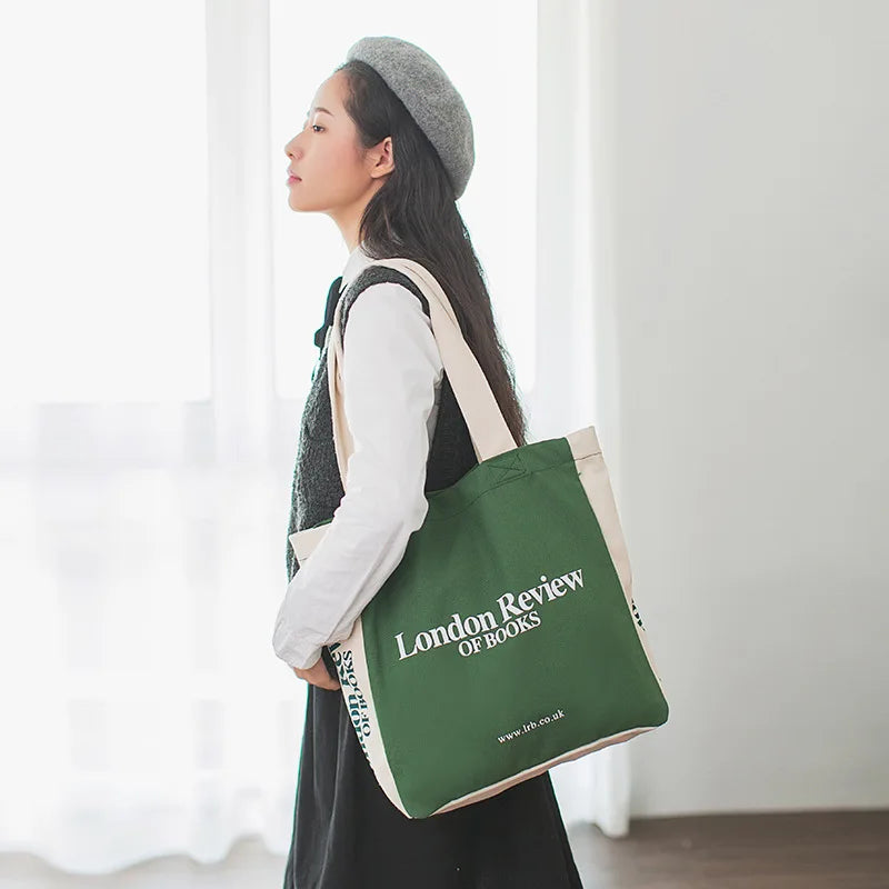 London Letters Print Canvas Bag Large Tote For Girls