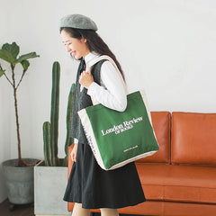 London Letters Print Canvas Bag Large Tote For Girls