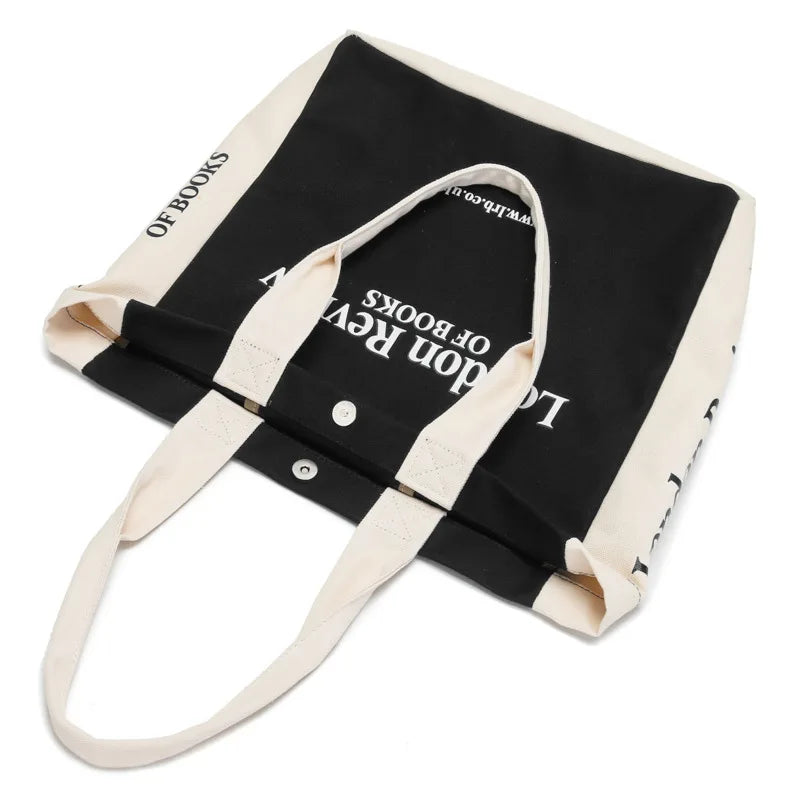 London Letters Print Canvas Bag Large Tote For Girls