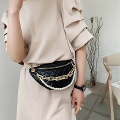 Women Chest Bag Chain Clutches Leather Crossbody Bags