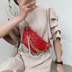 Women Chest Bag Chain Clutches Leather Crossbody Bags