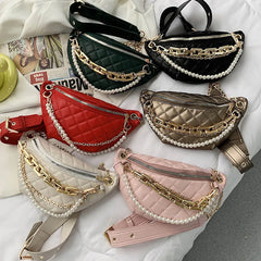 Women Chest Bag Chain Clutches Leather Crossbody Bags
