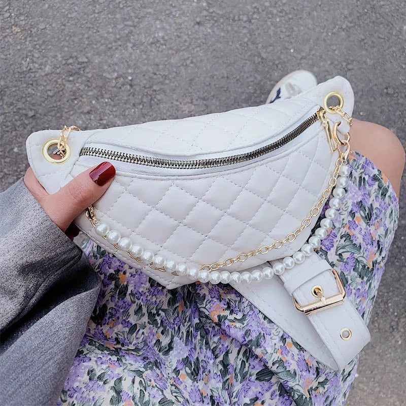 Women Chest Bag Chain Clutches Leather Crossbody Bags