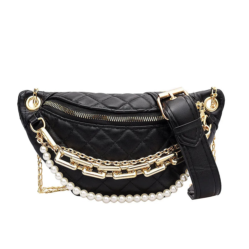 Women Chest Bag Chain Clutches Leather Crossbody Bags