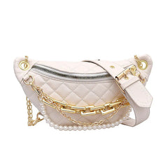 Women Chest Bag Chain Clutches Leather Crossbody Bags