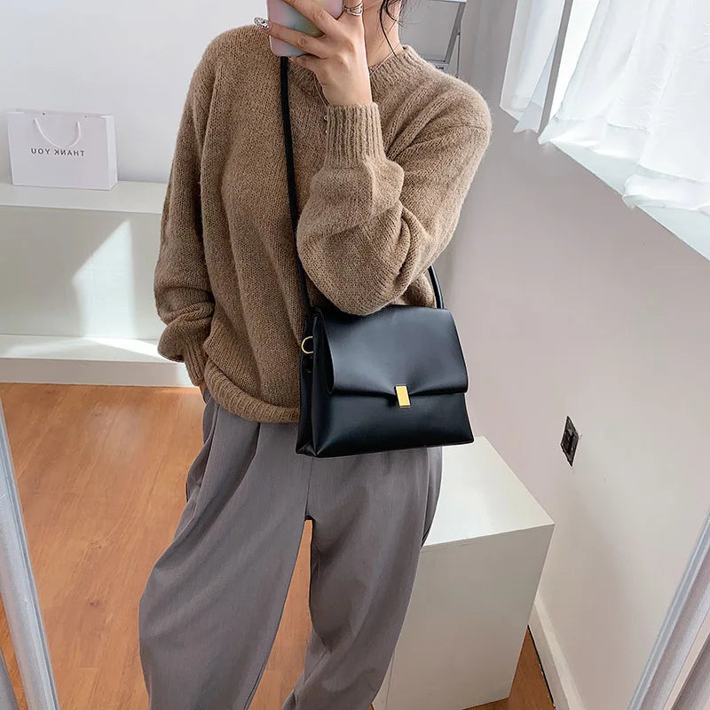 Leather Shoulder Bags Soft Flap Crossbody Handbags