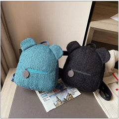 Bear Ear Fleece Backpack Warm Lambswool Shoulder Bag