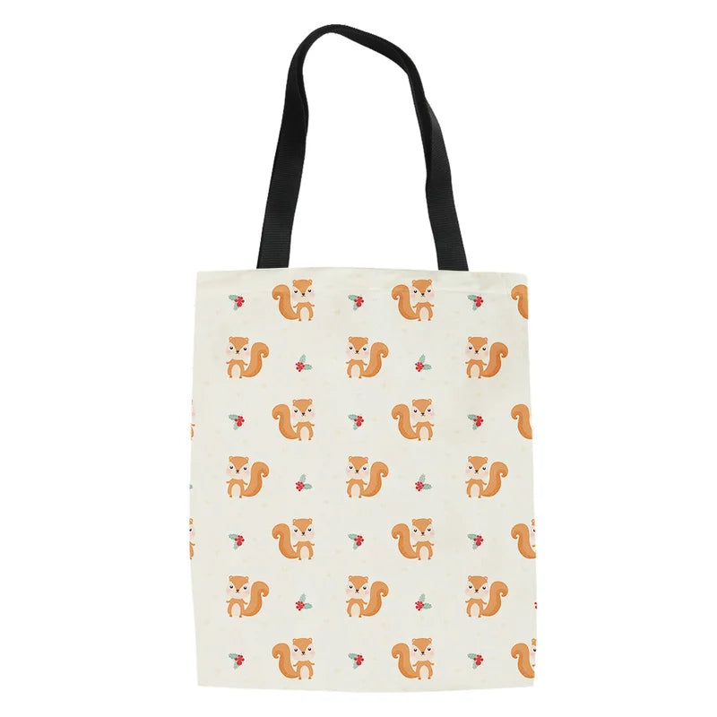 Fox Print Shoulder Canvas Bag for Women Travel Storage Pouch Daily Use
