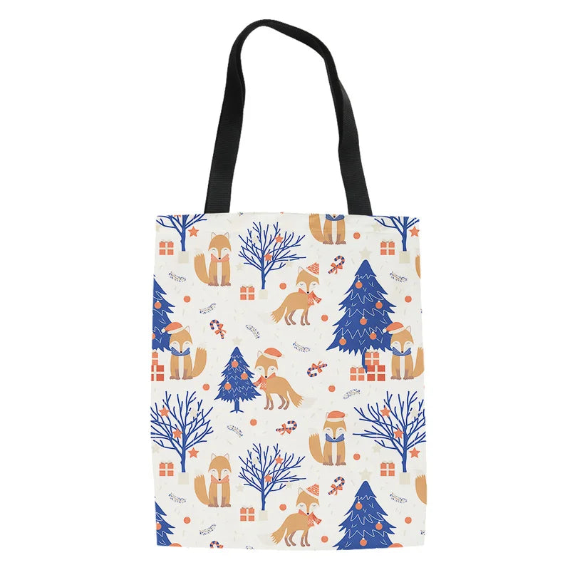 Fox Print Shoulder Canvas Bag for Women Travel Storage Pouch Daily Use