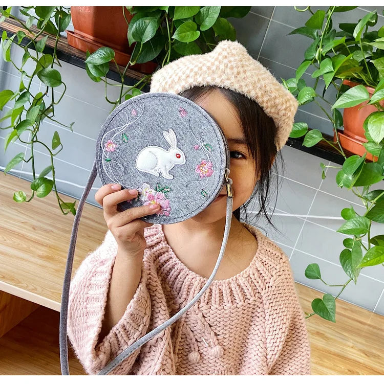 Chinese Style Ribbit Floral Embroidery Cross-Body Pack Women