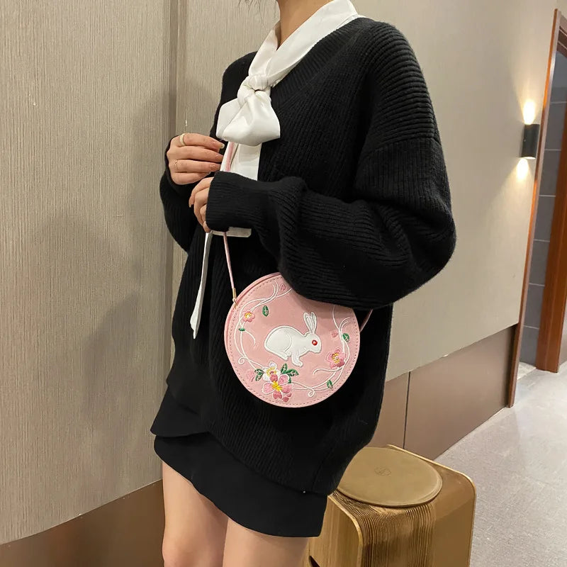 Chinese Style Ribbit Floral Embroidery Cross-Body Pack Women