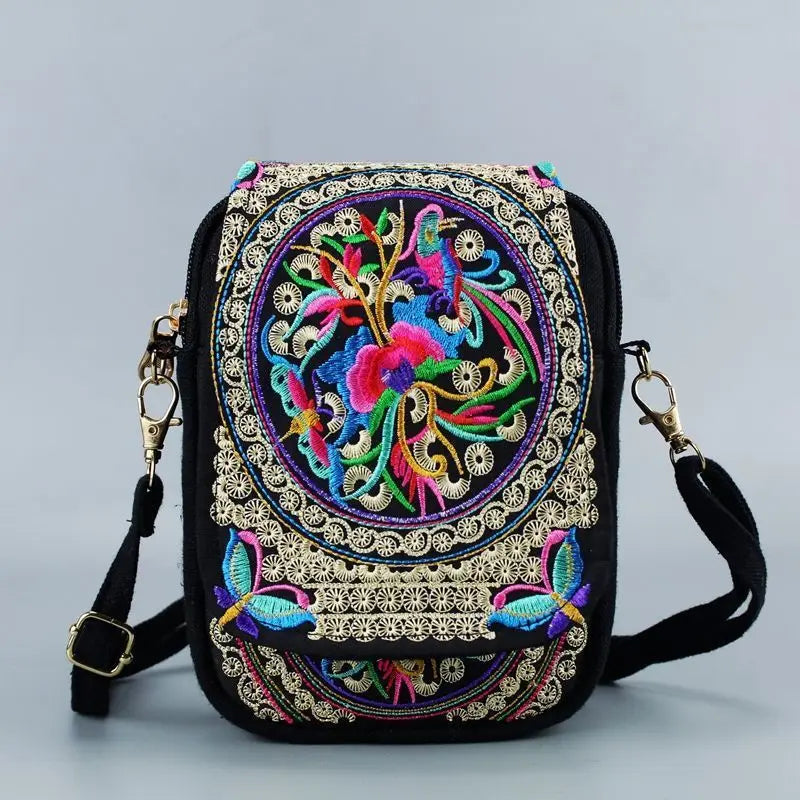 Chinese National Style Women Fanny Shoulder Bag Embroidery Boho Hippie Tassel