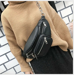 Stylish PU Waist Bag Chain Fanny Pack Travel Belt Purse Shoulder Bags Tote