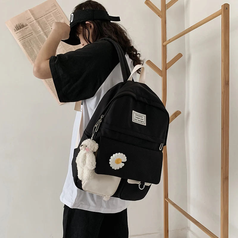 Preppy Women Backpack Waterproof Nylon Candy Colors Backpacks