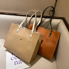 Retro Crocodile Pattern Large Tote Bag Women Shoulder PU Leather Purses