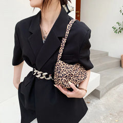 Retro Women Plaid Leopard Print Shoulder Bags Female Small Underarm Bag