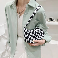 Retro Women Plaid Leopard Print Shoulder Bags Female Small Underarm Bag