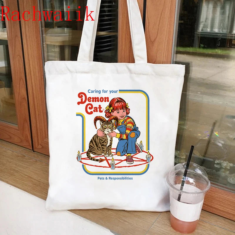 Satan Shopping Bag Graphic Tote Harajuku Shopper Bag Women