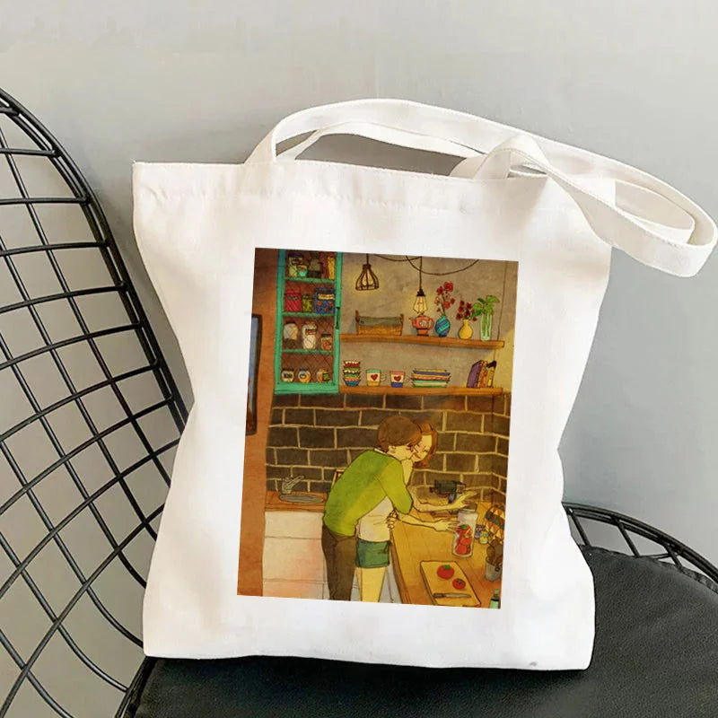 Bones & Botany Print Tote Bag Women Harajuku Shopper Handbag