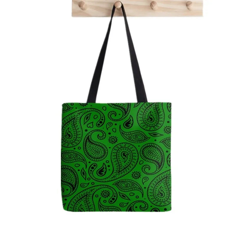 Green Bandana Pattern Print Tote Bag Women Harajuku Shopper Handbag
