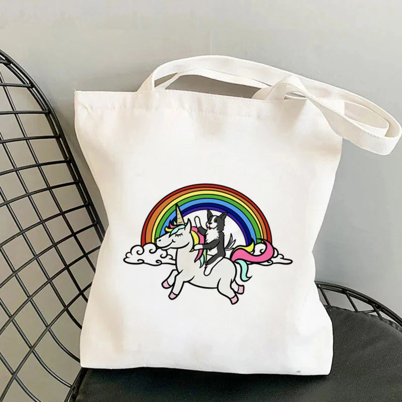 Border Collie Printed Tote Bag Harajuku Shopper Handbag