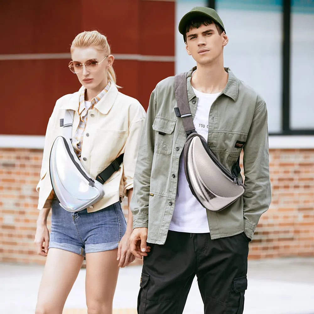 Unisex Chest Bag Waterproof PVC Laser Hard Shell Cross-Body Pack